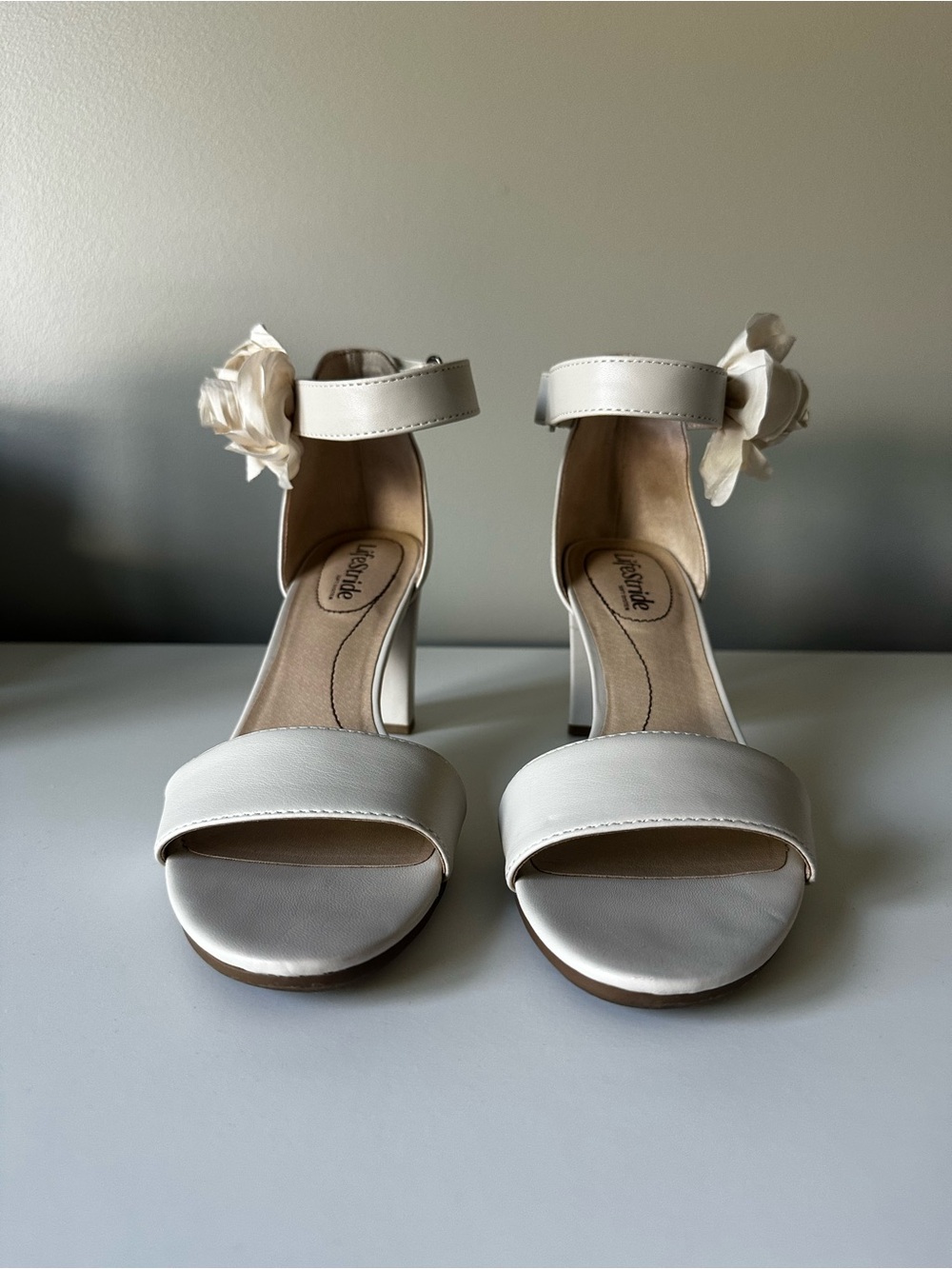 Life Stride Ivory Floral Ankle-Strap Heels